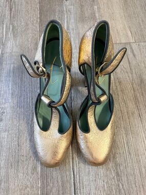 Gold Women's Mary Jane Heels with Ankle Strap